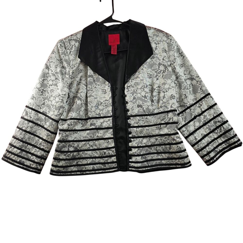 Vintage Whimsigoth Jacquard Tapestry Jacket Silver Black Brocade Tuxedo Lapel